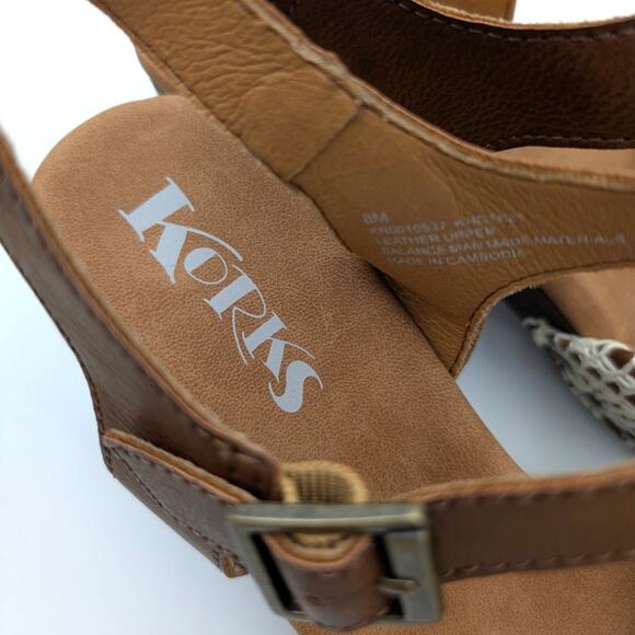 Korks Natalia Knot Sandal Crochet Platform Heel Women’s Tan/White Size US8 EU39 - Picture 11 of 12